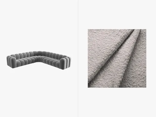 Coltar simetric modular 5 locuri, Lupine-101, Micadoni Home, 309x309x70 cm, tesatura boucle, gri deschis