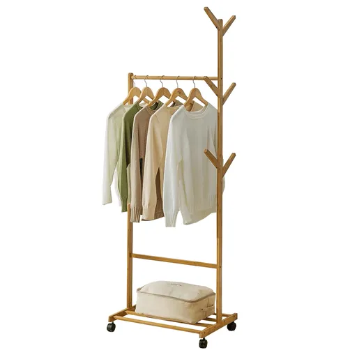 Cuier mobil din bambus Vikir Tip 1, 60 x 37 x 180cm