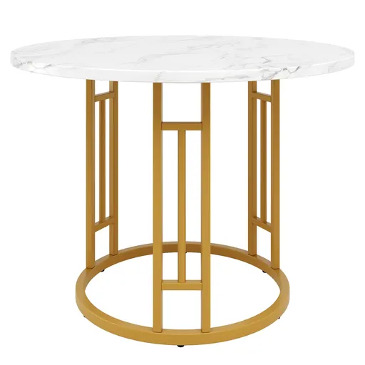 Masă rotundă pentru 4 persoane, Alb+Auriu | Aosom Romania