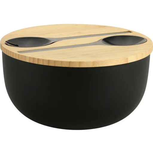 Kesper 58470 Salatieră cu tacâmuri și capac din bambus 24 cm, negru, negru