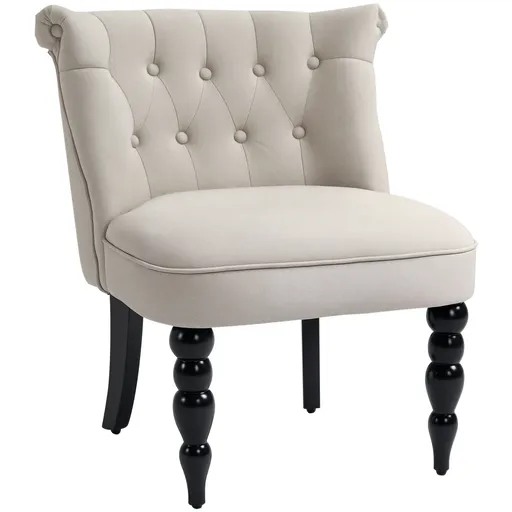 HOMCOM Fotoliu Relax Vintage Fotoliu de Relaxare Fotoliu Tapițat Fotoliu de Mese Sală de Mese În Acoperire de In Cadru de Lemn Bej+Negru 67 x 67 x 78