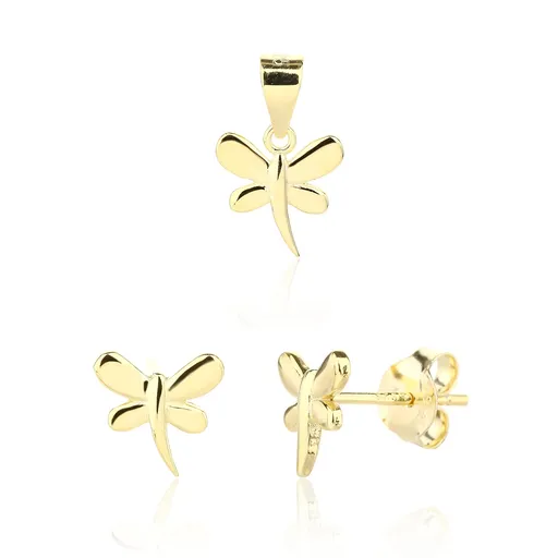 JVD Set jucăuș de bijuterii placate cu aur Libelulă SVLS0123SJ6GO00 (pandantiv, cercei)