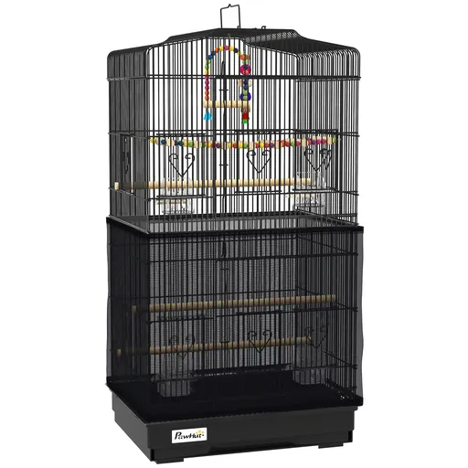 PawHut Colivie pentru pasari cu Stinghii, Leagan si boluri, Voliera din Metal si Plastic, 46.5x35.5x92 cm, Negru | Aosom Romania