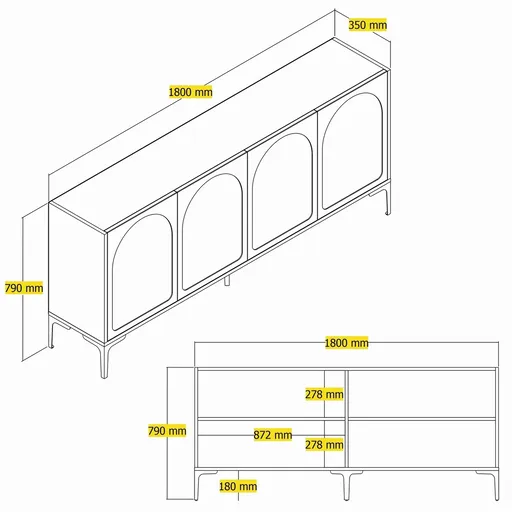 Consola, Hanah Home, Lyon 79, 180x79x35 cm, Alb/Negru