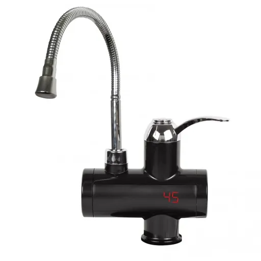 Robinet electric incalzire apa instant cu pipa flexibila Rosberg R57100BFW, 3600W, Display pana la 60°C, Montare blat, Negru