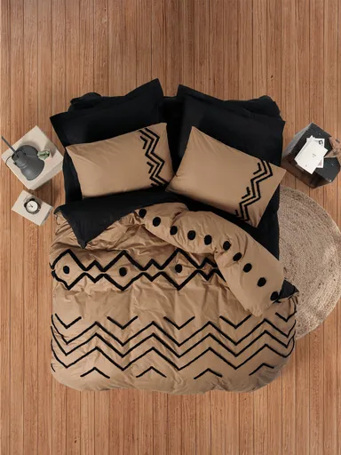 Lenjerie de pat dubla, L'essentiel Maison, Elio, Cupru/Negru