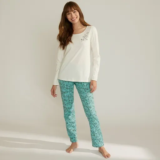 Cămașă de pijama cu mâneci lungi și imprimeu central cu flori