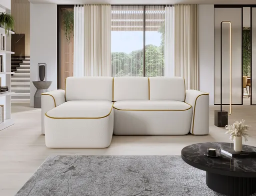 Coltar stanga 4 locuri ELTAP, Ume, 287x190x88 cm, lemn/poliester, alb/galben