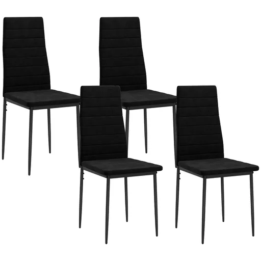 HOMCOM Set de 4 scaune pentru sufragerie, design fără brațe, tapițerie din material textil, picioare metalice, Negru | Aosom Romania