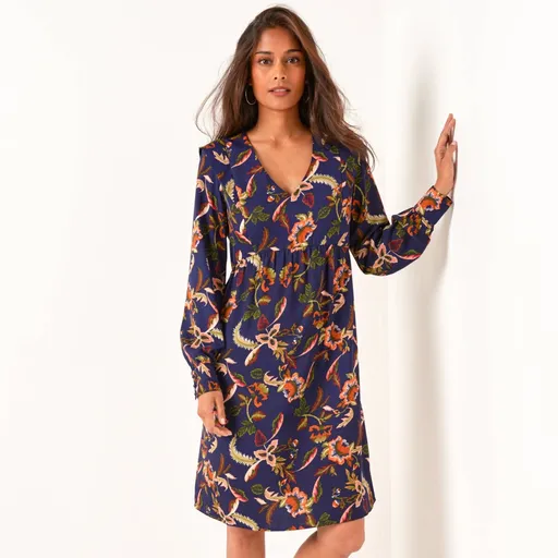 Rochie evazată din crep imprimat