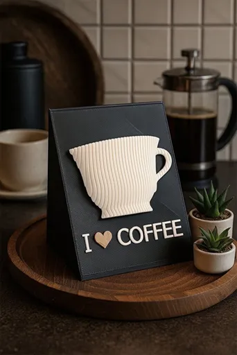 Decoratiune, Coffee Corner, 12x8.5x14 cm, 100% BIOPLASTIC, Alb/Negru