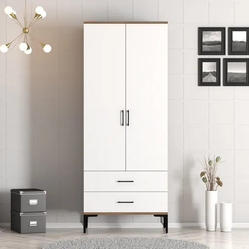 Dulap pentru haine, Hanah Home, Kumsal T, 80x47.5x201.4 cm, Nuc/Alb