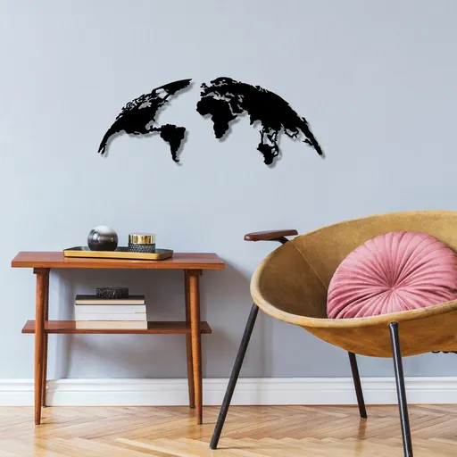 Decoratiune de perete, World Map Small, 100 x 39 cm, Negru