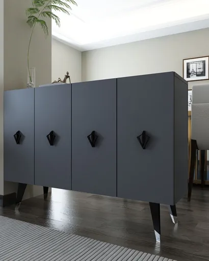 Consola, Hanah Home, 8166KM-32, 120x80x29.6 cm, PAL , Anthracite / Black / Silver