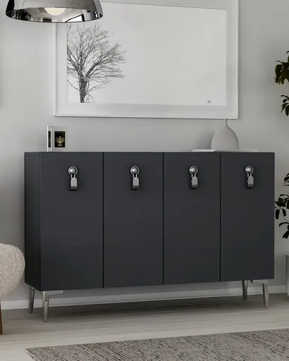 Consola, Hanah Home, 8181KM-64, 120x75x29.6 cm, PAL , Antracit / Argintiu