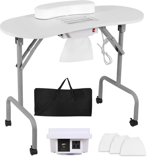 Masa Manichiura Pliabila cu Roti si Aspirator 90x45x68 cm + Cadou 2x Saci Rezerva Aspirator 9001