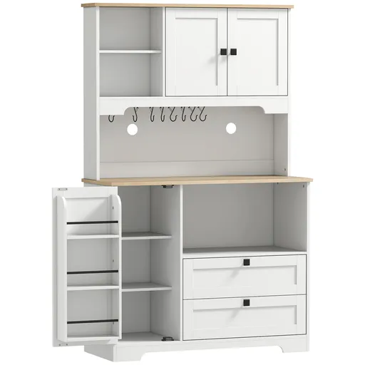 HOMCOM Bufet de Bucătărie Înalt 162 cm, Mobilier de Depozitare cu 2 Dulapuri, 2 Sertare, Suport Condimente, Orificii pentru Cabluri, Rafturi Reglabile