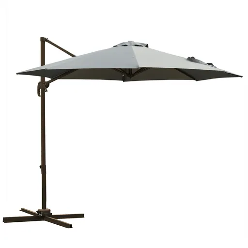 Outsunny Umbrel de Gradină cu Manivelă cu Înclinare Reglabilă, Umbrelă cu Braț și Stinghii, Ø2.95x2.5 m, Gri | Aosom Romania