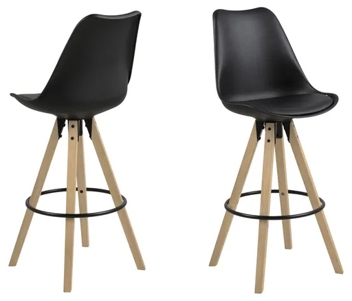 Scaun de bar Dima, Actona, 48.5x55x111.5 cm, piele ecologica/lemn de cauciuc, otel, negru