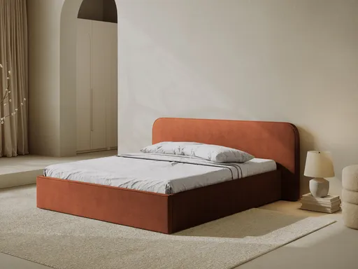 Pat tapitat cu somiera rabatabila si lada depozitare, 160x200 cm, Micadoni Home, Elizabeth-68, tesatura structurata chenille, rosu