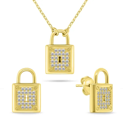 Brilio Silver Set de bijuterii fermecătoare placate cu aur cu zircon SET281Y (cercei, colier)