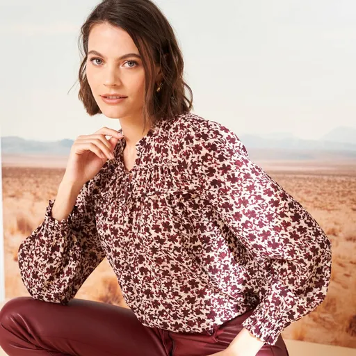 Bluză cu decolteu nouat și imprimeu