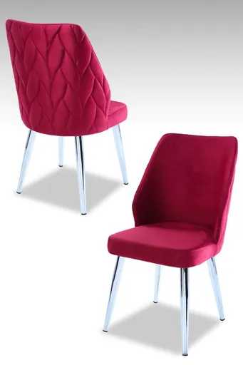 Set scaune 4 piese, Hanah Home, Pufi, PAL, Roșu Claret / Crom