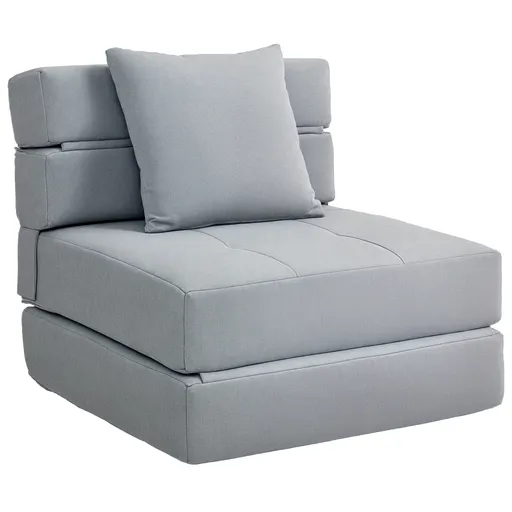 HOMCOM Fotoliu-pat convertibil fotoliu 1 loc cu 1 pernă detașabilă, poliester gri deschis | Aosom Romania