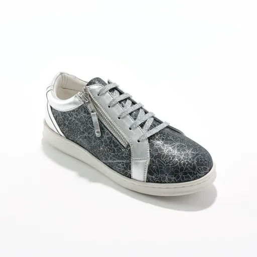 Adidași din piele cu fermoare și imprimeu floral