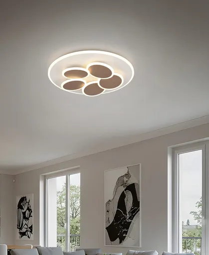 Plafoniera Mandala, TRIO, 48x7.5 cm, 35W, 1x SMD, metal, maro/alb