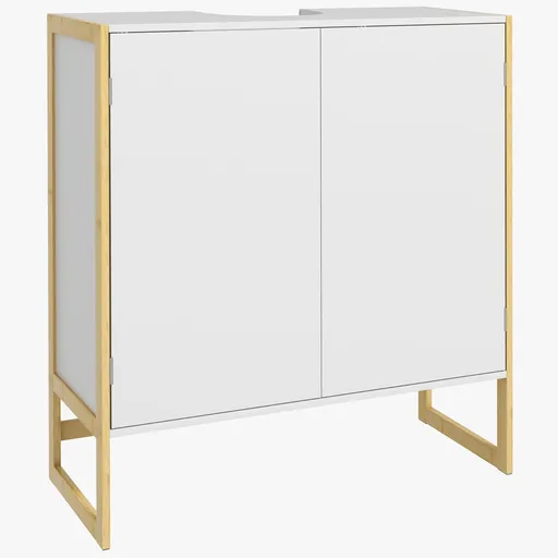 HOMCOM Dulap de Baie Sub Chiuvetă, Dulap de Depozitare din Bambus, Unitate Toaletă de Baie cu 2 Uși, 70x33x79.5 cm, Alb | Aosom Romania