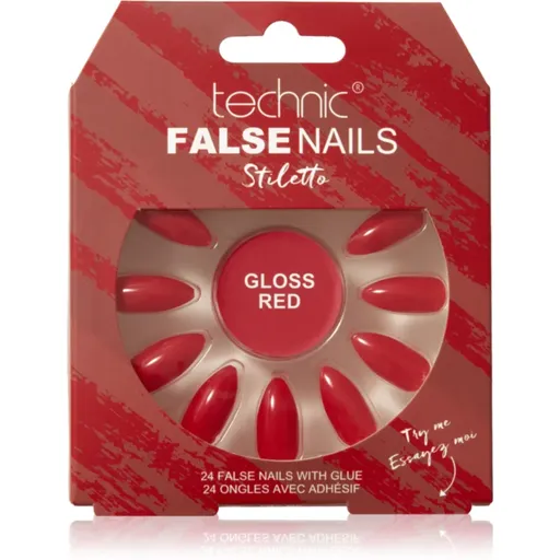 Technic Cosmetics False Nails Stiletto unghii artificiale Gloss Red 24 buc