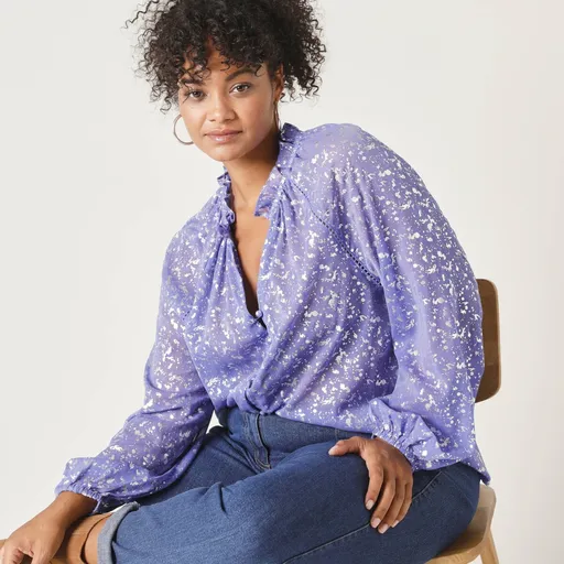 Bluză cămașă din voal, supratipar argintiu