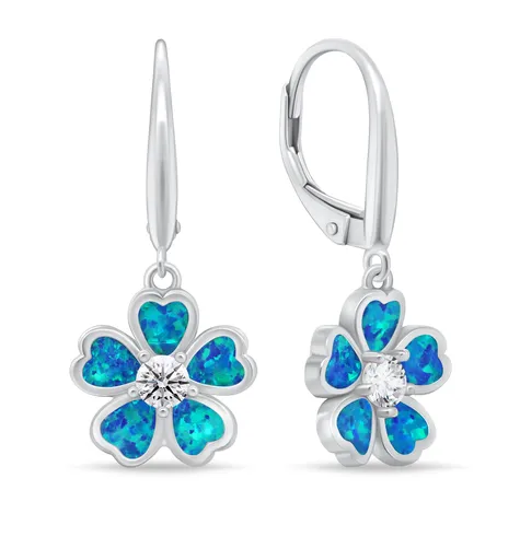 Brilio Silver Cercei suspendați de argint Flori cu opal albastru EA1097WB