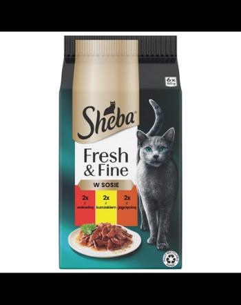 Hrana umeda SHEBA Fresh &amp; Fine plic 6x50 g in sos cu vita, pui, miel