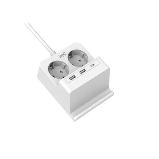 Prelungitor Well, 2 prize, 2x USB-A, 1x USB-C, incarcator wireless, cablu 3x1.5mmp, 2m