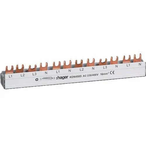 Bareta alimentare Hager KDN450D, 1x(3P+N)+4x(1P+N), tip furca, 12 module, 16mmp, 80A
