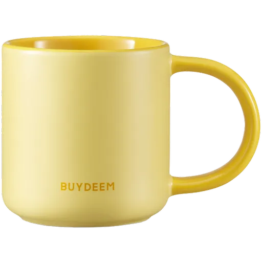 Ceasca ceramica pentru ceai si cafea Buydeem CD1018-MY, 350 ml, Fund plat, Scala de masurare interna, Ceramica pentru temperaturi inalte, Galben