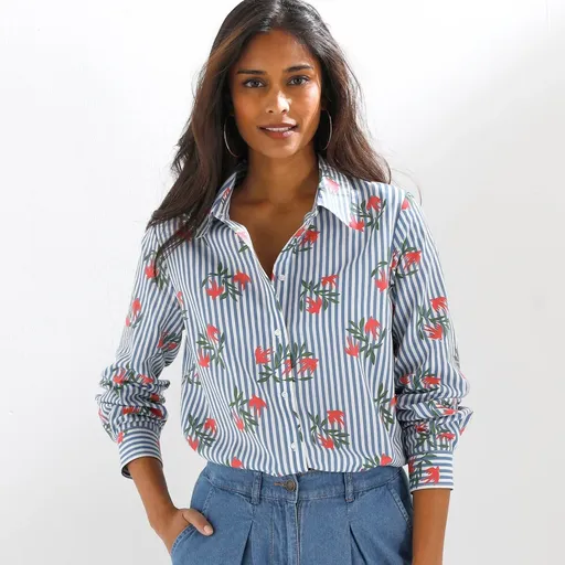 Cămașă cu mânecă lungă, cu dungi și imprimeu
