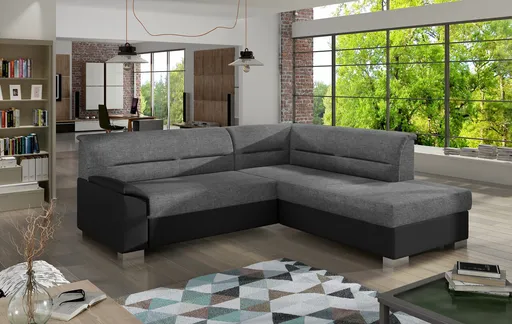 Coltar extensibil dreapta 4 locuri ELTAP, BR18, Bergen, 247x214x83 cm, lemn/poliester, gri inchis/negru