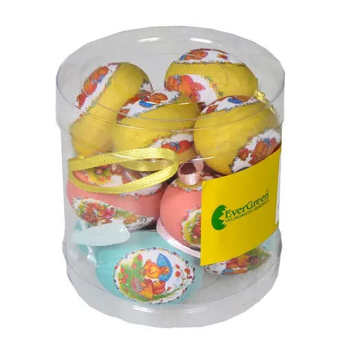 Set de ouă de Paște cu motive de primăvară,înălțime 4 cm, 12 bucăți în pachet