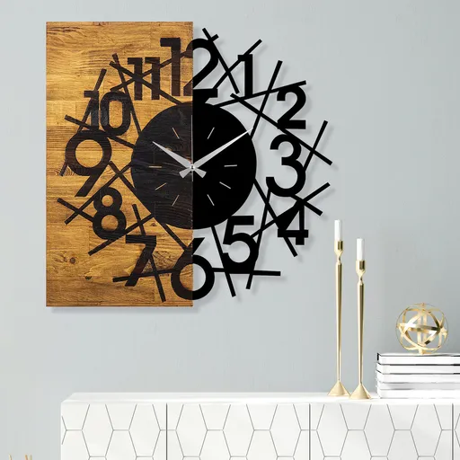 Ceas de perete, Wooden Clock 26, Dimensiune: 59 x 3 x 58 cm, Nuc / Negru