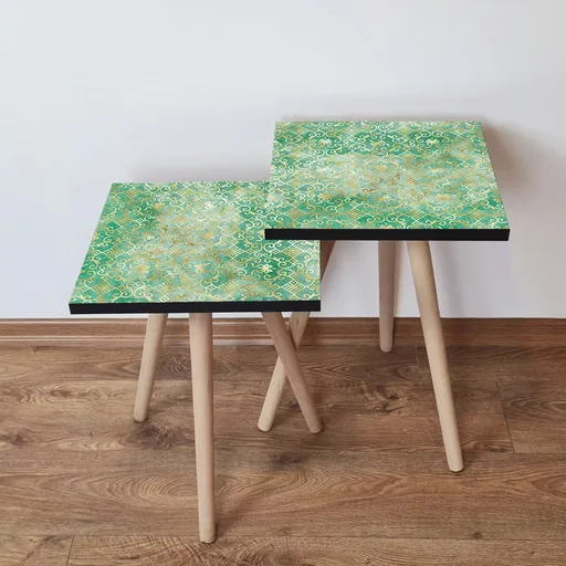 Set masute 2 piese, Hanah Home, 2Shp245, Verde / Alb / Auriu