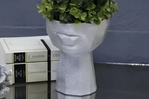 Ghiveci, CY0462, 15x18x15 cm, Poliester, Argintiu