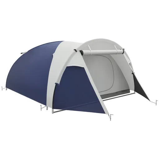 Outsunny Cort de camping 3/4 persoane în formă de dom ușor ventilat cu uși cu fermoar 320 x 240 x 130 cm bleu foncé gri deschis | Aosom Romania