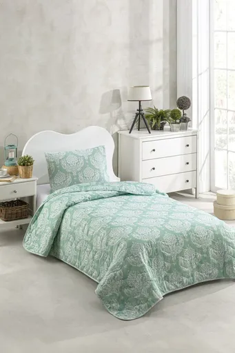 Set cuvertura Single 160x220 cm, 2 piese, L'essentiel Maison, Post, 65% bumbac/35% poliester, Apa Verde