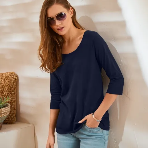 Tricou de culoare solidă cu mâneci 3/4 și decolteu rotund