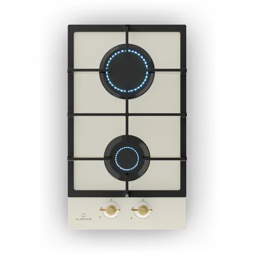 Klarstein Victoria Domino, plită pe gaz, 2 arzătoare, arzătoare Sabaf, plită ceramică, design retro