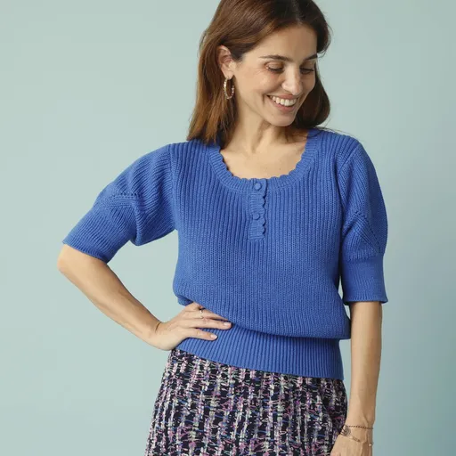 Tricou tricotat cu mâneci lungi până la cot, pentru siluetă mică