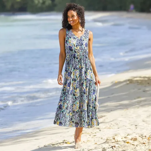 Rochie lungă cu volane și imprimeu